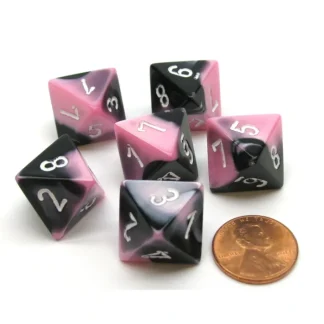 Gemini 15mm 8 Sided D8 Chessex Dice, 6 Pieces - Black-Pink with White - Your Source for Gaming Essentials Best