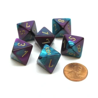 Gemini 15mm 8 Sided D8 Chessex Dice, 6 Pieces - Purple-Teal with Gold - Your Source for Gaming Essentials Best Sale