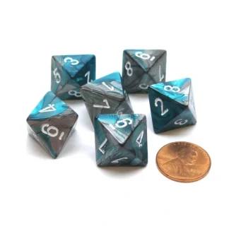 Gemini 15mm 8 Sided D8 Chessex Dice, 6 Pieces - Steel-Teal with White - Your Source for Gaming Essentials Sale