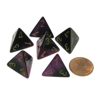 Gemini 18mm 4 Sided D4 Chessex Dice, 6 Pieces - Black-Purple with Gold Numbers - Your Source for Gaming Essentials Hot