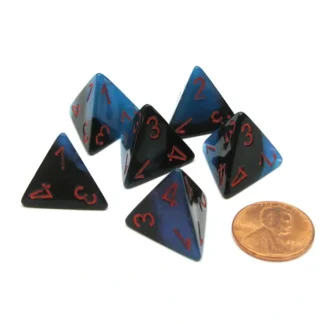 Gemini 18mm 4 Sided D4 Chessex Dice, 6 Pieces - Black-Starlight with Red - Your Source for Gaming Essentials Clearance