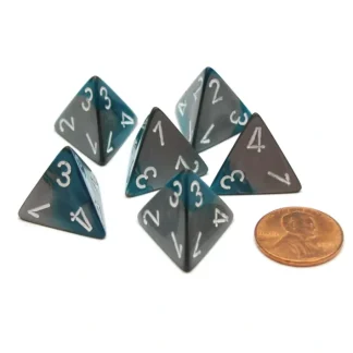 Gemini 18mm 4 Sided D4 Chessex Dice, 6 Pieces - Steel-Teal with White - Your Source for Gaming Essentials Outlet