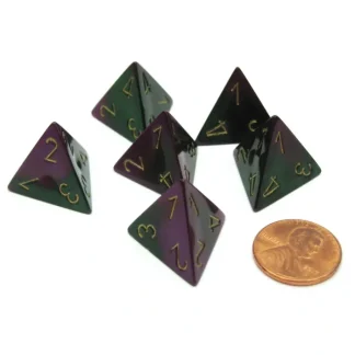 Gemini 18mm 4 Sided D4 Chessex Dice, 6 Pieces - Green-Purple with Gold - Your Source for Gaming Essentials Sale