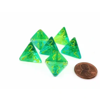 Gemini 18mm 4 Sided D4 Dice, 6 Pieces - Translucent Green-Teal with Yellow - Your Source for Gaming Essentials Flash Sale