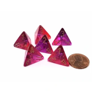 Gemini 18mm 4 Sided D4 Dice, 6 Pieces - Translucent Red-Violet with Gold - Your Source for Gaming Essentials Store