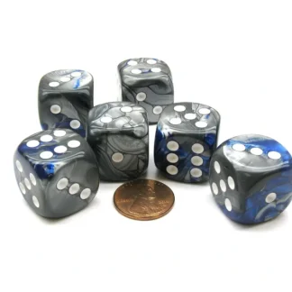Gemini 20mm Big D6 Chessex Dice, 6 Pieces - Blue-Steel with White Pips - Your Source for Gaming Essentials Fashion