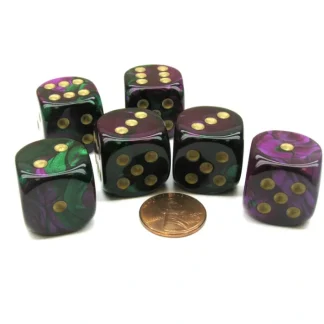 Gemini 20mm Big D6 Chessex Dice, 6 Pieces - Green-Purple with Gold Pips - Your Source for Gaming Essentials Sale