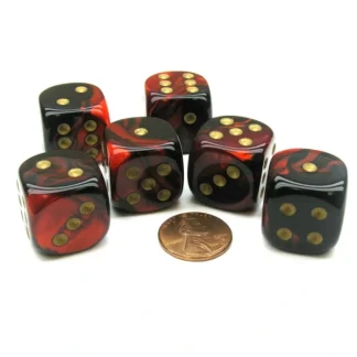 Gemini 20mm Big D6 Chessex Dice, 6 Pieces - Black-Red with Gold Pips - Your Source for Gaming Essentials Sale