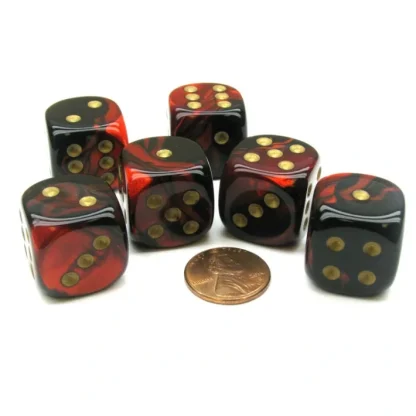 Gemini 20mm Big D6 Chessex Dice, 6 Pieces - Black-Red with Gold Pips - Your Source for Gaming Essentials Sale