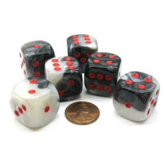 Gemini 20mm Big D6 Chessex Dice, 6 Pieces - Black-White with Red Pips - Your Source for Gaming Essentials Cheap