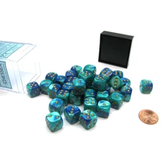 Gemini 12mm D6 Chessex Dice Block (36 Die) - Blue-Teal with Gold Pips - Your Source for Gaming Essentials Fashion
