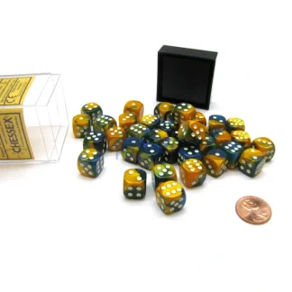 Gemini 12mm D6 Chessex Dice Block (36 Die) - Masquerade-Yellow with White Pips - Your Source for Gaming Essentials Cheap