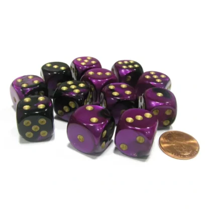 Gemini 16mm D6 Chessex Dice Block (12 Dice) - Black-Purple with Gold Pips - Your Source for Gaming Essentials Discount