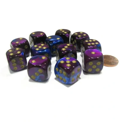 Gemini 16mm D6 Chessex Dice Block (12 Dice) - Blue-Purple with Gold Pips - Your Source for Gaming Essentials Best Sale