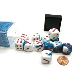 Gemini 16mm D6 Chessex Dice Block (12 Die) - Astral Blue-White with Red Pips - Your Source for Gaming Essentials Fashion