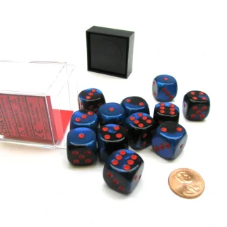 Gemini 16mm D6 Chessex Dice Block (12 Die) - Black-Starlight with Red Pips - Your Source for Gaming Essentials Shop