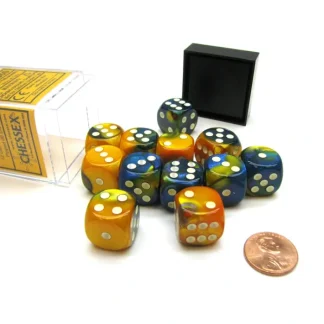 Gemini 16mm D6 Chessex Dice Block (12 Die) - Masquerade-Yellow with White Pips - Your Source for Gaming Essentials Cheap