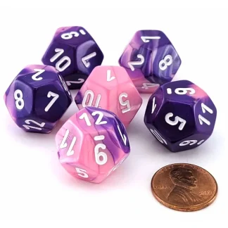 Gemini 18mm D12 Chessex Dice, 6 Pieces - Pink-Purple with White Numbers - Your Source for Gaming Essentials Outlet