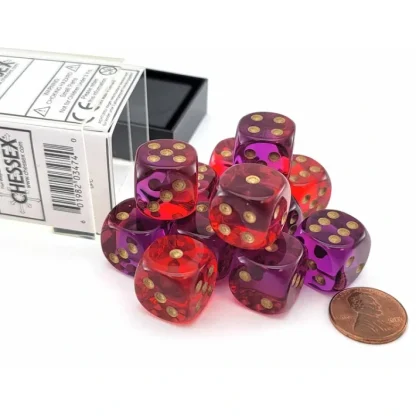 Gemini 16mm D6 Dice Block (12 Dice) - Translucent Red-Violet with Gold Numbers - Your Source for Gaming Essentials Clearance