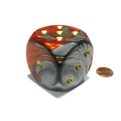 Gemini 50mm Huge Large D6 Chessex Dice, 1 Piece - Orange-Steel with Gold Pips - Your Source for Gaming Essentials Outlet