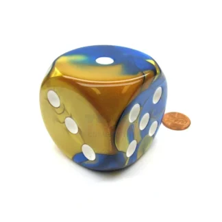 Gemini 50mm Huge Large D6 Chessex Dice, 1 Piece - Blue-Gold with White Pips - Your Source for Gaming Essentials Outlet