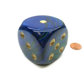 Gemini 50mm Huge Large D6 Chessex Dice, 1 Piece - Blue-Green with Gold Pips - Your Source for Gaming Essentials Clearance