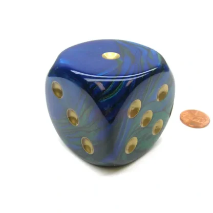 Gemini 50mm Huge Large D6 Chessex Dice, 1 Piece - Blue-Green with Gold Pips - Your Source for Gaming Essentials Clearance