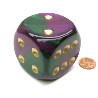 Gemini 50mm Huge Large D6 Chessex Dice, 1 Piece - Green-Purple with Gold Pips - Your Source for Gaming Essentials Flash Sale