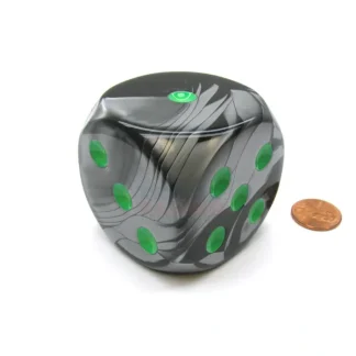 Gemini 50mm Huge Large D6 Chessex Dice, 1 Piece - Black-Grey with Green Pips - Your Source for Gaming Essentials Discount