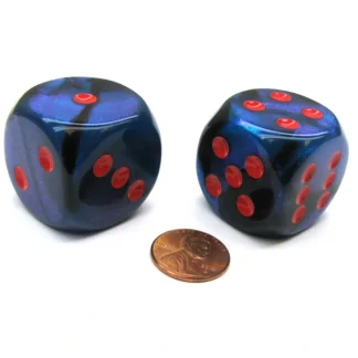 Gemini 30mm Large D6 Chessex Dice, 2 Pieces - Black-Starlight with Red Pips - Your Source for Gaming Essentials Hot
