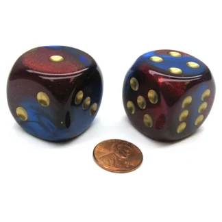 Gemini 30mm Large D6 Chessex Dice, 2 Pieces - Blue-Magenta with Gold Pips - Your Source for Gaming Essentials Best