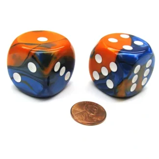 Gemini 30mm Large D6 Chessex Dice, 2 Pieces - Blue-Orange with White Pips - Your Source for Gaming Essentials Outlet