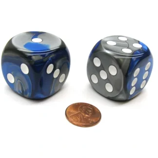 Gemini 30mm Large D6 Chessex Dice, 2 Pieces - Blue-Steel with White Pips - Your Source for Gaming Essentials Best