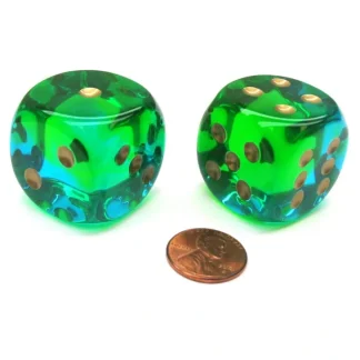 Gemini 30mm Large D6 Chessex Dice, 2 Pieces - Green-Teal with Gold Pips - Your Source for Gaming Essentials Best Sale