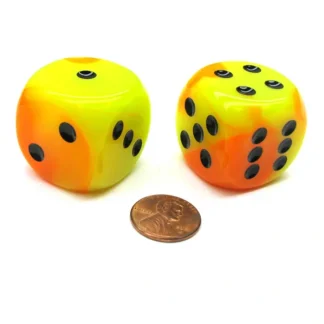 Gemini 30mm Large D6 Chessex Dice, 2 Pieces - Orange-Yellow with Black Pips - Your Source for Gaming Essentials Flash Sale