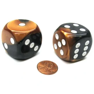 Gemini 30mm Large D6 Chessex Dice, 2 Pieces - Black-Copper with White Pips - Your Source for Gaming Essentials Hot