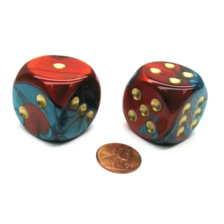 Gemini 30mm Large D6 Chessex Dice, 2 Pieces - Red-Teal with Gold Pips - Your Source for Gaming Essentials New