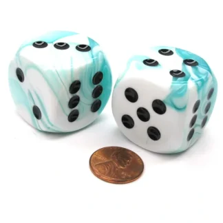 Gemini 30mm Large D6 Chessex Dice, 2 Pieces - Teal-White with Black Pips - Your Source for Gaming Essentials Clearance