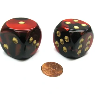 Gemini 30mm Large D6 Chessex Dice, 2 Pieces - Black-Red with Gold Pips - Your Source for Gaming Essentials Online