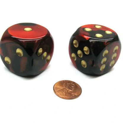 Gemini 30mm Large D6 Chessex Dice, 2 Pieces - Black-Red with Gold Pips - Your Source for Gaming Essentials Online