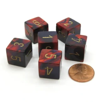 Gemini 15mm 6-Sided D6 Numbered Chessex Dice, 6 Pieces - Purple-Red with Gold - Your Source for Gaming Essentials Store