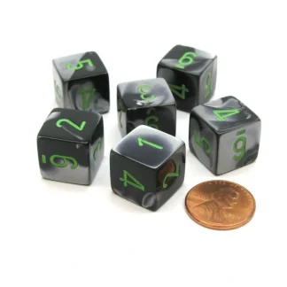 Gemini 15mm 6-Sided D6 Numbered Chessex Dice, 6 Pieces - Black-Grey with Green - Your Source for Gaming Essentials Cheap