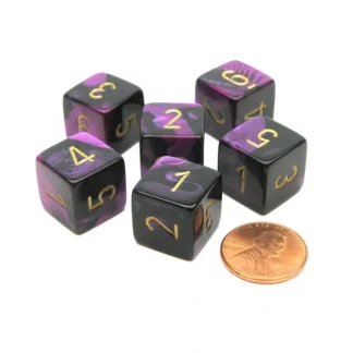 Gemini 15mm 6-Sided D6 Numbered Chessex Dice, 6 Pieces - Black-Purple with Gold - Your Source for Gaming Essentials New