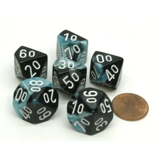 Gemini 16mm Tens D10 (00-90) Dice, 6 Pieces - Black-Shell with White Numbers - Your Source for Gaming Essentials Best Sale