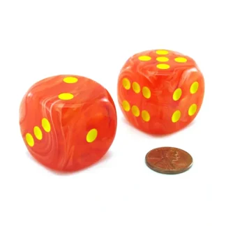 Ghostly 30mm Large D6 Chessex Dice, 2 Pieces - Orange with Yellow Pips - Your Source for Gaming Essentials Sale