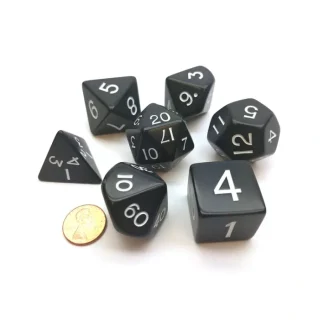 Jumbo Polyhedral 7-Die Dice Set 23mm-29mm- Black with White Numbers - Your Source for Gaming Essentials Fashion