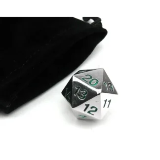 Large 22mm Zinc Metal Alloy Countdown D20 Dice w Black Bag, 1 Pc - Green Numbers - Your Source for Gaming Essentials Best