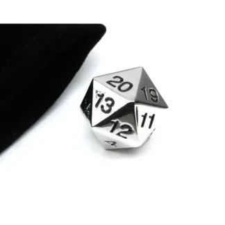 Large 22mm Zinc Metal Alloy Countdown D20 Dice w Black Bag, 1 Pc - Black Numbers - Your Source for Gaming Essentials Sale