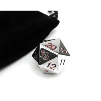 Large 22mm Zinc Metal Alloy Countdown D20 Dice with Black Pippd Bag- Red Numbers - Your Source for Gaming Essentials Shop
