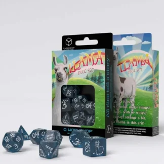 Llama 7 Piece Polyhedral RPG Dice Set - Shimmering, Glittering Dark Blue with White Numbers - Your Source for Gaming Essentials Cheap